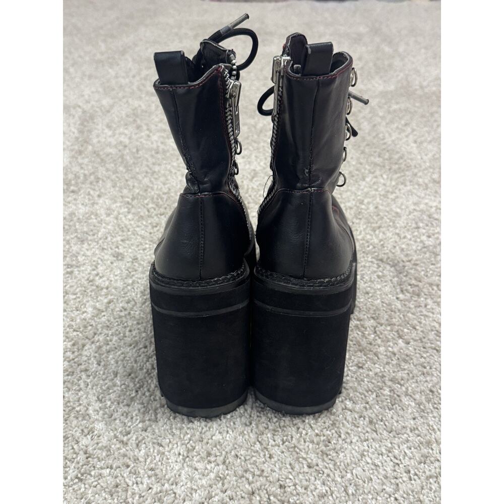 Demonia Assault-100 Black Vegan Platform Combat Boots Side Zip Up Goth Size 8 - Picture 5 of 12